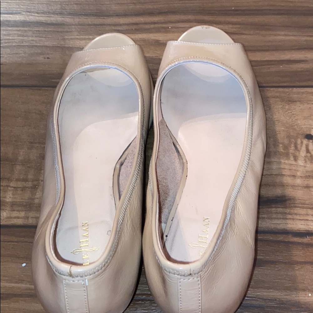 Cole Haan Tan leather peep toe wedge shoes
